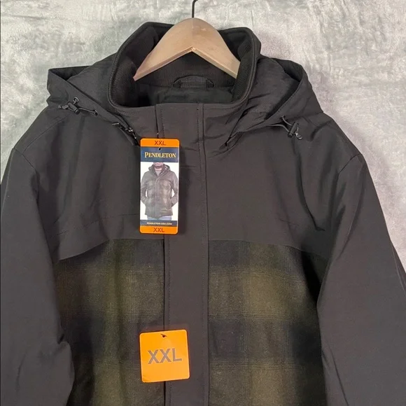 NWT New Pendleton Green Black Plaid Wool Blend Full Zip Hooded Jacket Size XXL